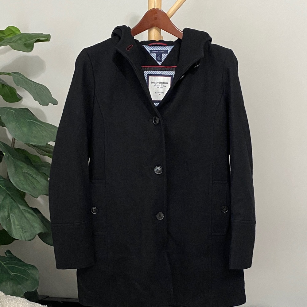 Tommy Hilfiger Black Hooded Pea Coat